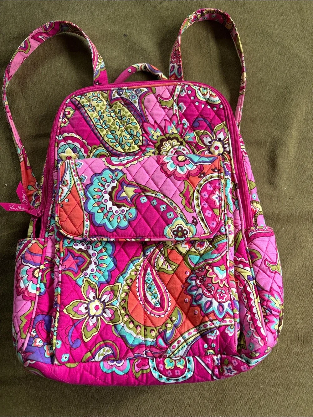 Large Vera Bradley Quilted Paisley Backpack in Pink Multi